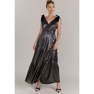 Sugar Lip Womens Maxi Dress Large Gunmetal Liquid Satin Tiered Whimsygoth Grunge
